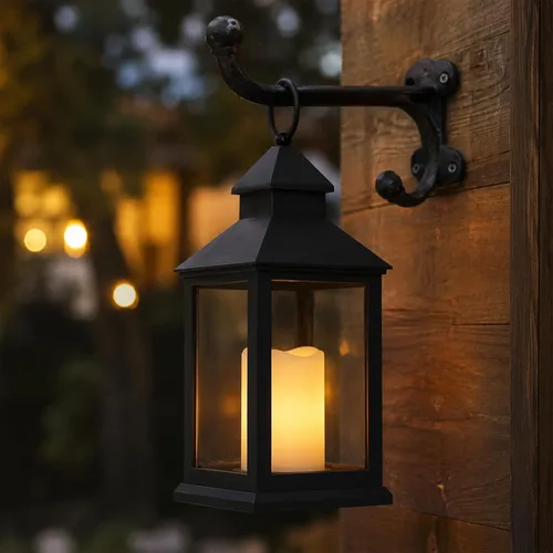 Vista 5 de Linterna negra de granja de 14 pulgadas, vela LED parpadeante con [Paquete de 1] NEGRO - Blanco cálido LED parpadeante