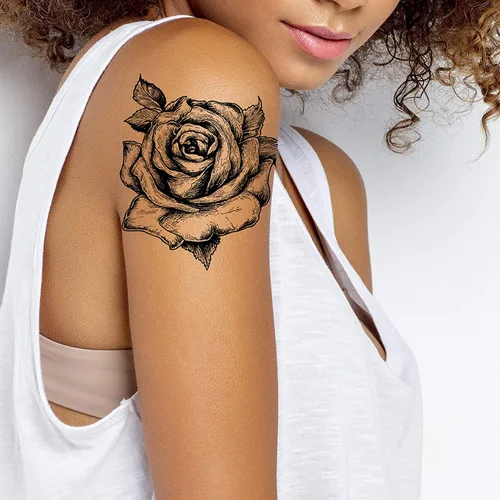 Vista 7 de Pegar en flores rosas flora flores adulto tatuaje temporal transferencia femenino cuerpo arte transferencias mujeres realista impermeable flora
