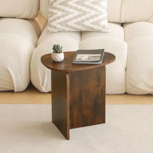 Vista 2 de AWASEN Mesa auxiliar, pequeña mesa auxiliar triangular para sala de estar, mesa decorativa moderna con mesa única, mini mesita de noche para Marrón