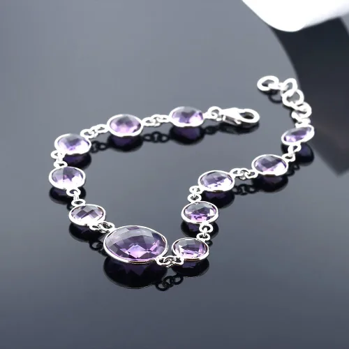 Vista 3 de Gem Stone King 30.00 Ct Checkerboard Round Blue Topaz 925 Silver 7 Inches Bracelet For Women with 1 Inch Extender