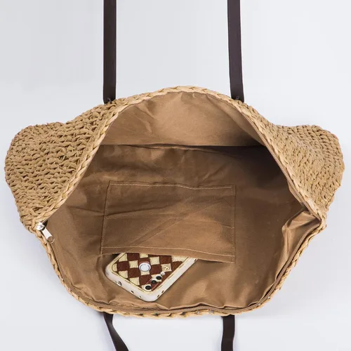 Vista 7 de VODIU Bolso de mano clásico de paja para mujer, bolso de hombro de playa bohemio