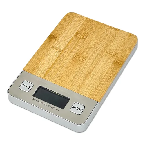 Vista 2 de The Display Guys - Báscula digital de cocina con plataforma de bambú, para laboratorio de café y alimentos, pantalla LCD, gramos, capacidad de 11