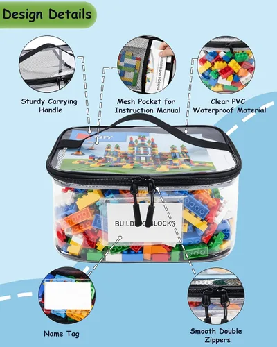 Vista 6 de Paquete de 6 bolsas de almacenamiento transparentes extra grandes con etiqueta y bolsillo, bolsas organizadoras versátiles impermeables para libros