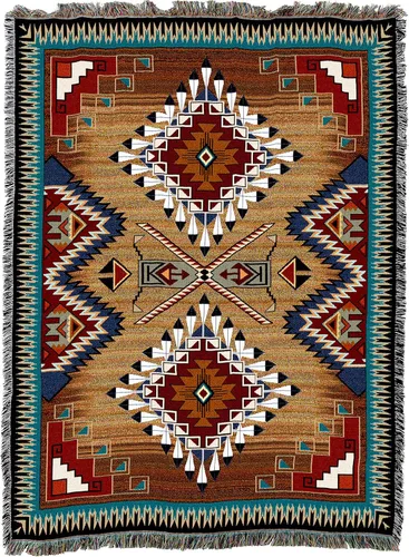 Vista 2 de Pure Country Weavers Cobija Mesquite Earth Manta tejida con flecos de algodón EE. UU. 72x54