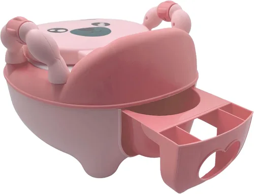 Vista 6 de Baby Kids Pink Bear Asiento de inodoro portátil para entrenamiento para ir al baño con almohadilla para niños pequeños, cómodo asiento suave