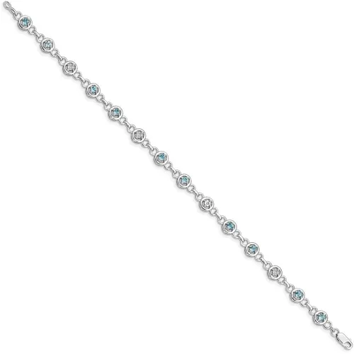 Vista 2 de Pulsera de plata de ley 925 maciza con topacio azul y diamante con cierre de mosquetón seguro de 7 pulgadas