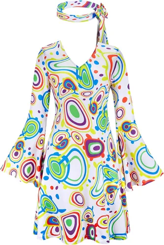 Vista 2 de Parlsdy Trajes de los años 60 y 70 para mujer, disfraz hippie para mujer, vestido de los años 70 para mujer, vestido de discoteca genial