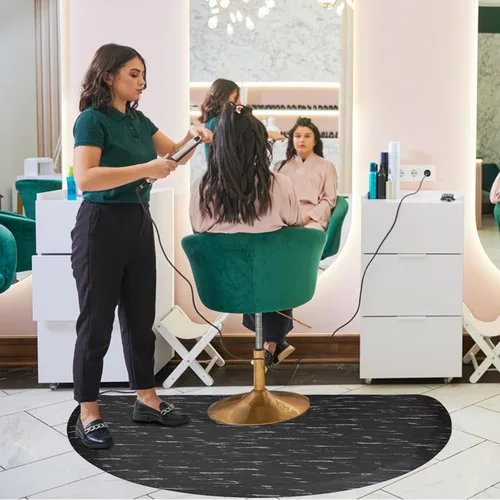Vista 6 de Tapete semicírculo antifatiga para peluqueros y estilistas, antideslizante, serie antigua, tapete para silla de salón y peluquería
