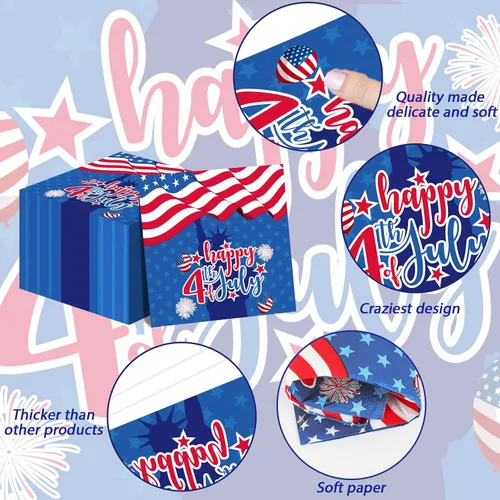 Vista 3 de 100 servilletas de 4 de julio para fiesta del Día de los Caídos, servilletas de papel desechables para el Día de la Independencia
