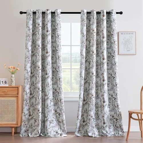 Vista 17 de H.VERSAILTEX Cortinas opacas de 63 pulgadas de largo, juego de 2 paneles de cortinas con estampado floral para sala de estar, cortinas de ventana