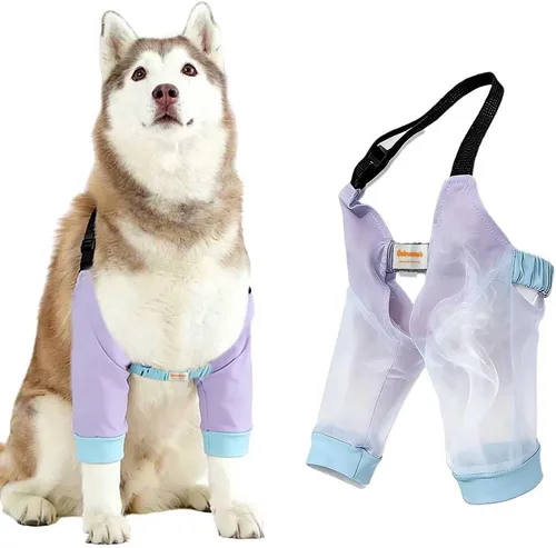 Vista 8 de Protector de codo para perro con seda de hielo transpirable, manga delantera para pierna con correa para el hombro, codo antilamer para higroma