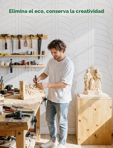 Vista 8 de Paquete de 4 paneles acústicos grandes que absorben el sonido para paredes de estudio, azulejos decorativos autoadhesivos de arte de hojas