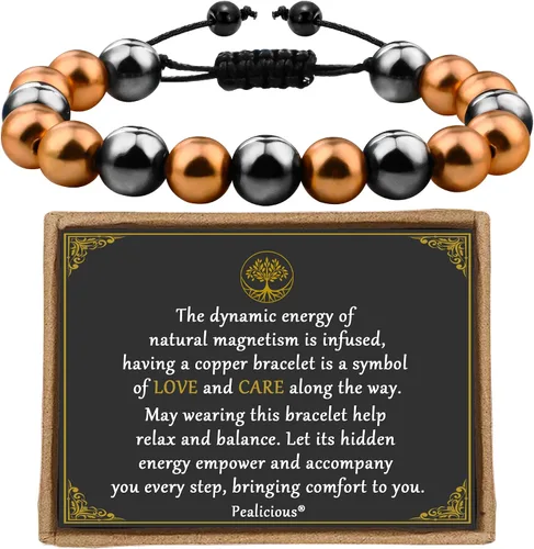 Vista 8 de PEALICIOUS Pulsera de cobre para mujeres y hombres con cuentas magnéticas
