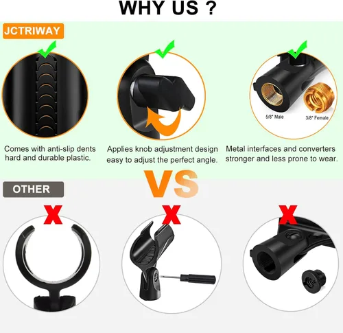 Vista 2 de 2 piezas de clip universal para micrófono, soporte ajustable para clip de micrófono para soporte de micrófono, viene con adaptador de tornillo macho