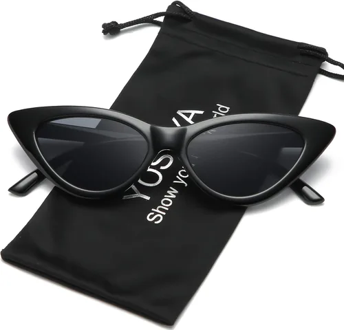 Vista 2 de Lentes de sol retro para mujer, con marco de plástico y diseño con estilo ojo de gato YOSHYA