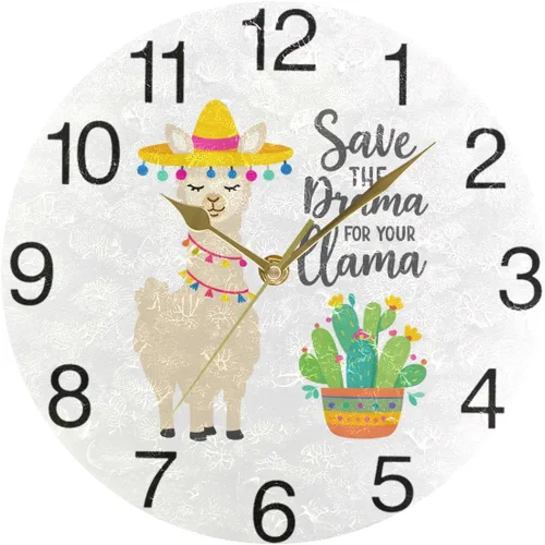 Vista 5 de senya Lindo reloj de pared redondo con diseño de cactus, pintura al óleo silenciosa sin tictac, decorativo para el hogar, oficina, escuela, reloj