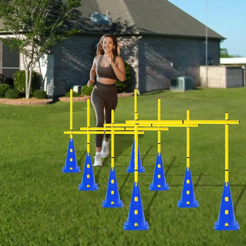 Vista 7 de Juego de bastones de agilidad y obstáculos desmontables de entrenamiento de velocidad, juego de 8 conos de entrenamiento y 12 postes de agilidad