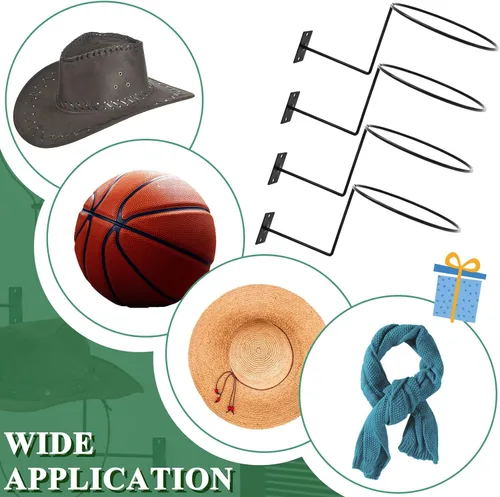 Vista 3 de TiciKim Paquete de 4 soportes de metal para sombreros de vaquero, colgador de sombreros de pared para exhibición en la pared, organizador