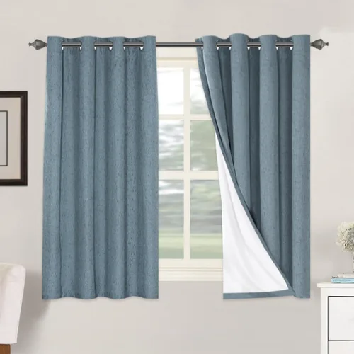 Vista 206 de H.VERSAILTEX Cortinas 100% opacas con aislamiento térmico, texturizadas, de lino, con bloqueo completo de calor y luz, para sala de estar y Negro