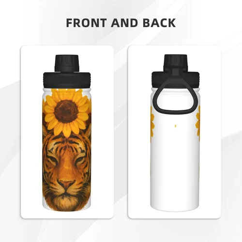 Vista 3 de Tiger and Sunflower Insulated Stainless Steel Kettle Print Funny Water Bottle Insulated Ideal for Sports and Travel