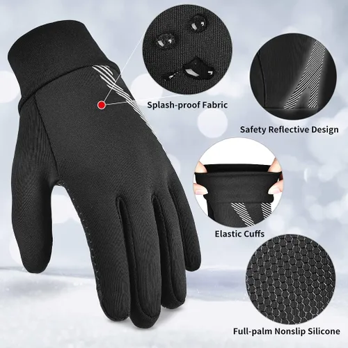 Vista 3 de OOPOR Winter Warm Cycling Kids Gloves - Cold Weather Thermal Running Ski Bike Black Mittens Aged 4-12 Boys Girls