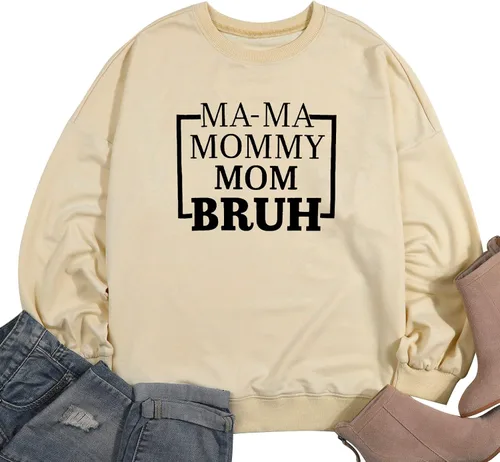 Vista 6 de HEBBE Sudadera de gran tamaño para mujer, mamá, mamá, mamá, Bruh, sudaderas casuales para mamá, blusas