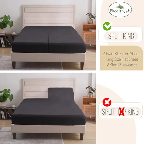 Vista 2 de Split-King - Sábanas de cama de lyocell de eucalipto, hipoalergénicas, 100% Tencel orgánico, reguladoras térmicas y absorben la humedad