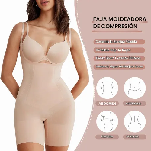 Vista 4 de SHAPERX Women's Shapewear Bodysuit Open Bust Tummy Control Body Shaper with Adjustable Straps Comfortable Mid-Thigh Shorts Beige