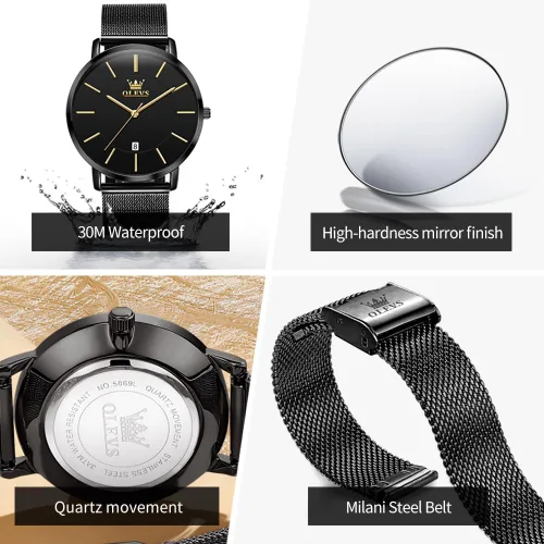 Vista 4 de OLEVS Mens Watches Minimalist Ultra Thin Fashion Casual Analog Quartz Date Watch Waterproof Slim Simple Big Face Dress Wrist Watch Leather Band for