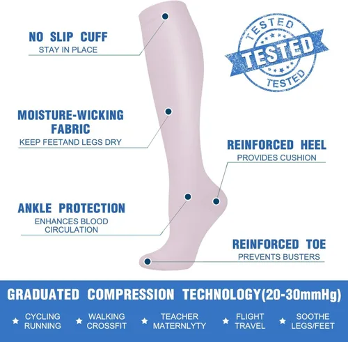 Vista 5 de CTHH 57 pares de calcetines de compresión para la circulación de mujeres y hombres, el mejor apoyo para correr, atletismo, enfermería, viajes