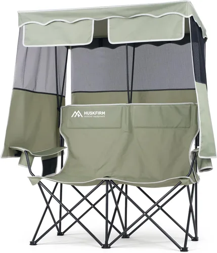Vista 11 de Silla de playa doble con toldo, silla de camping con toldo, silla de campamento doble de gran tamaño con dosel, silla plegable de dos plazas con dos