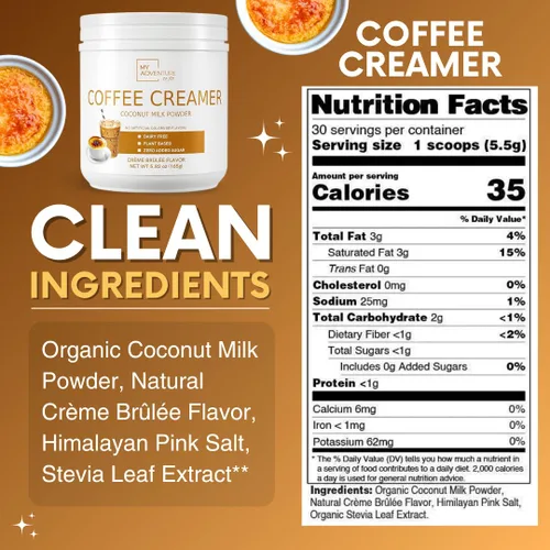 Vista 2 de Crema de café en polvo sin lácteos, crema en polvo sin azúcar para café caliente o helado, crema keto para mujeres y hombres, crema de coco baja