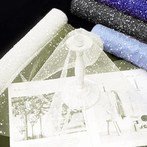 Vista 3 de Papel de malla de envoltura de flores, 2 rollos de papel de embalaje de ramo de tul, papel de embalaje de bricolaje para decoración de puntos