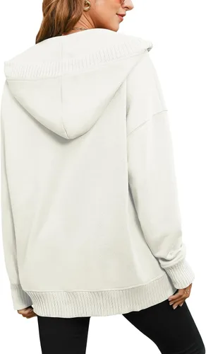 Vista 4 de Sudaderas de gran tamaño con capucha para mujer, cuello en V, sin botones, a la moda, con bolsillo tipo canguro
