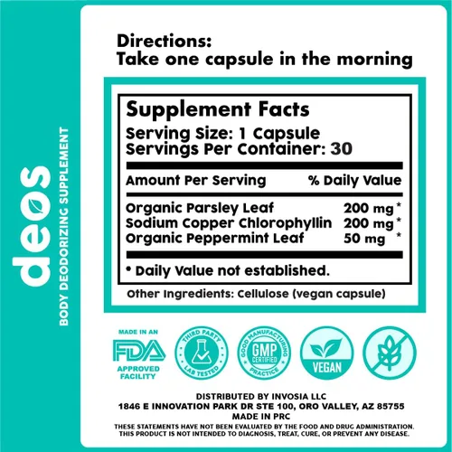 Vista 8 de DEOS® Suplemento desodorante interno [control natural de olores] – Cápsulas desodorizantes de cuerpo completo para la salud intestinal y de la piel