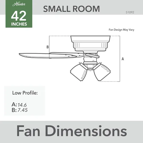 Vista 9 de Hunter - Ventilador de techo para interiores de 42 pulgadas con luces LED - Ventilador de techo con cadena de tracción, para dormitorio, sala