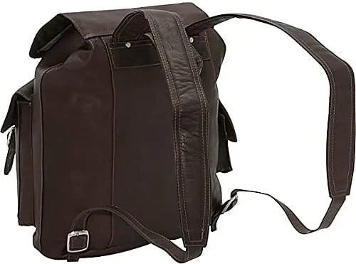 Vista 3 de Piel Leather Mochila grande con solapa de hebilla, Chocolate, talla única , Mochila grande con solapa y hebilla.