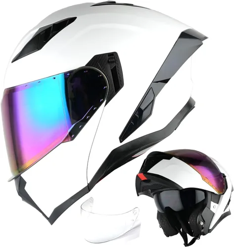 Vista 15 de 1Storm Casco integral modular/abatible con doble visera y protección solar para motocicleta de calle + Un escudo transparente adicional: KT928