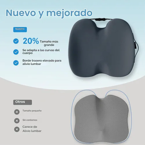 Vista 6 de Cojín de asiento de espuma viscoelástica para aliviar el dolor de Gris