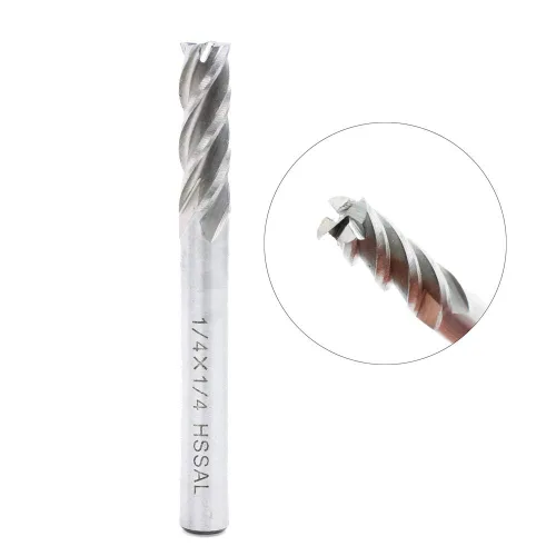 Vista 4 de Fresas de extremo HSS de 1/4 de pulgada con 4 flautas y vástago recto, paquete de 2 Straight Shank M2 Steel End Mills CNC Milling Machine Router