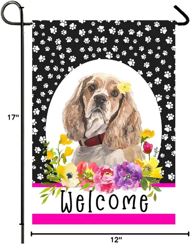 Vista 2 de Cocker Spaniel Buff - Bandera de jardín con estampado de huellas de Best of Breed