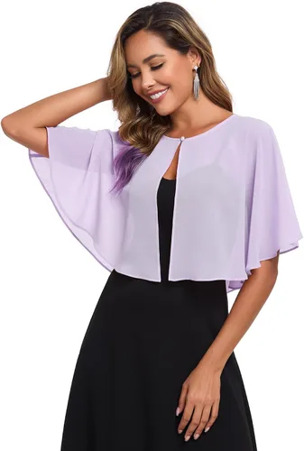 Vista 18 de TONGFANTFL Capelets de gasa para mujer, chal para vestido de noche Verde (Baby Green)