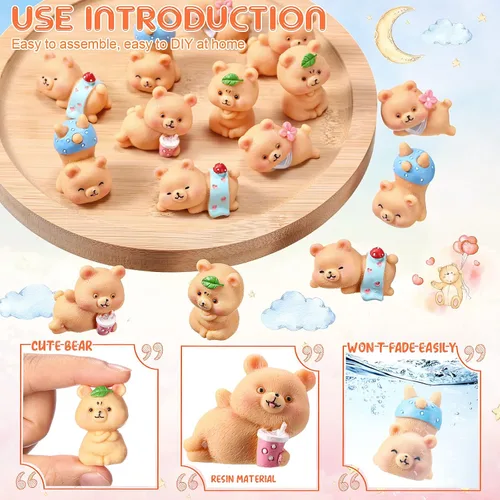 Vista 2 de HyDren 15 figuras en miniatura de oso lindo oso para decoración de baby shower, decoración de pasteles de resina, decoración de pasteles, jardín