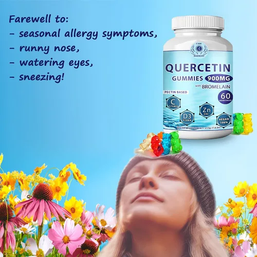 Vista 4 de Paquete de 2 gomitas de quercetina – Quercetina con bromelina vitamina C + zinc vitamina D3 – Quercetina masticable 900 mg suplementos – Quercetina