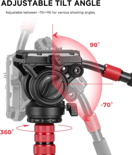 Vista 5 de Avella Cabezal fluido de trípode de video con placa de liberación rápida, ligero y resistente, compatible con Manfrotto, carga máxima de 13.2 lb/6
