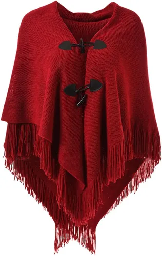 Vista 9 de Ferand Capa tipo poncho con ajuste holgado, chal y botones de cuerno elegantes, con escote en V y dobladillo en V, para mujer Beige