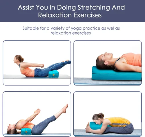 Vista 7 de Cojín de yoga de 26 x 10.5 x 5.5 pulgadas, cojín de meditación rectangular para masaje y apoyo de espalda, relleno de algodón transpirable, funda