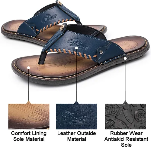 Vista 3 de Chanclas para hombre sandalias de cuero casuales para el hogar para hombre suela de goma zapatillas