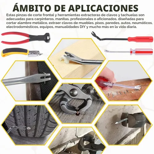 Vista 7 de Juego de 4 herramientas para quitar uñas y grapas, alicates de corte de extremo de 7 pulgadas, extractor de grapas, levantador de tachuelas