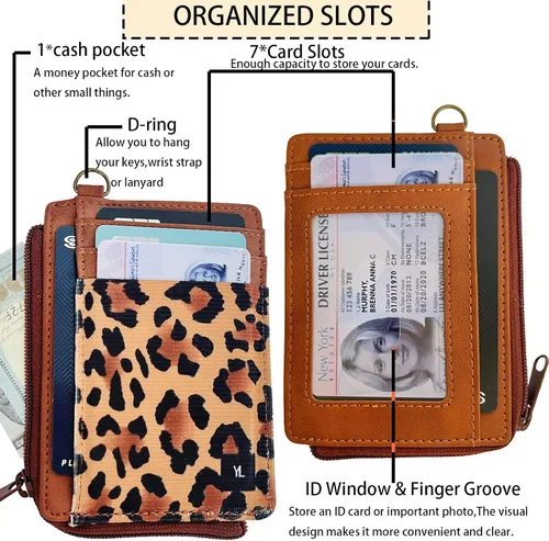Vista 3 de Cartera para tarjetas de crédito para mujer, con bloqueo RFID, delgada, pequeña, minimalista, tarjetero con ventana de identificación